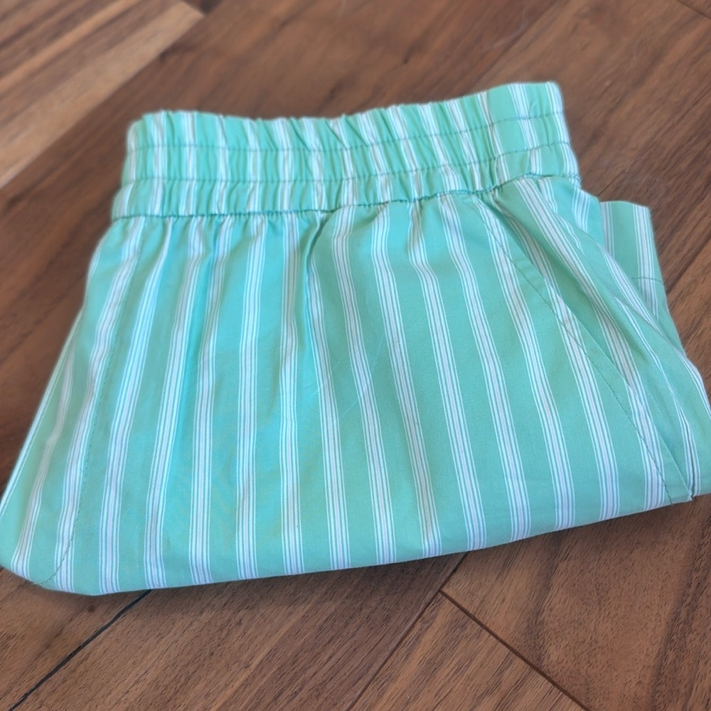 ZARA green and white striped shorts